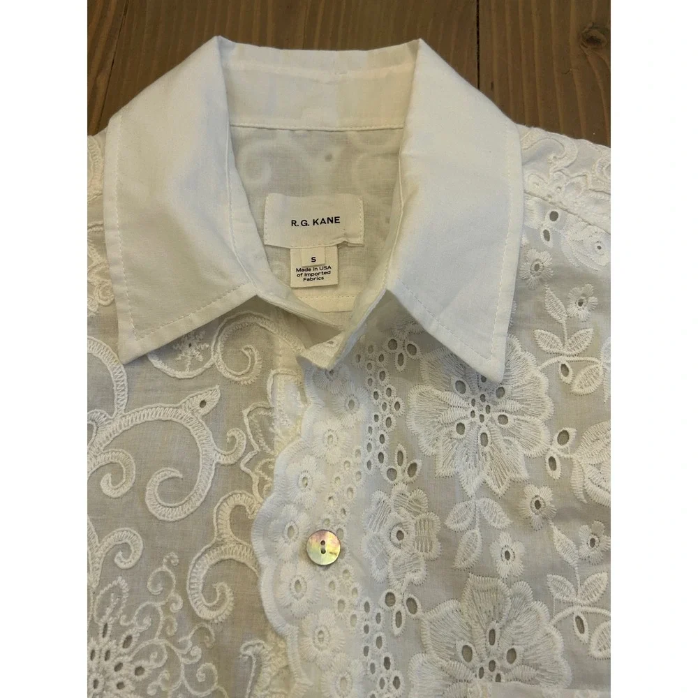 G37‎ RG Kane Women White Cotton Eyelet Embroidered Button Down Shirt Blouse S - Picture 2 of 6